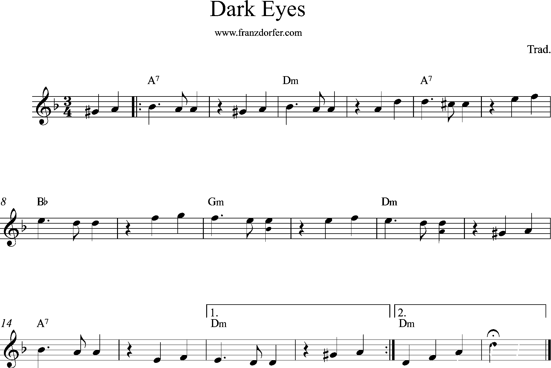 solo sheet, Dark eayes, Trumpet